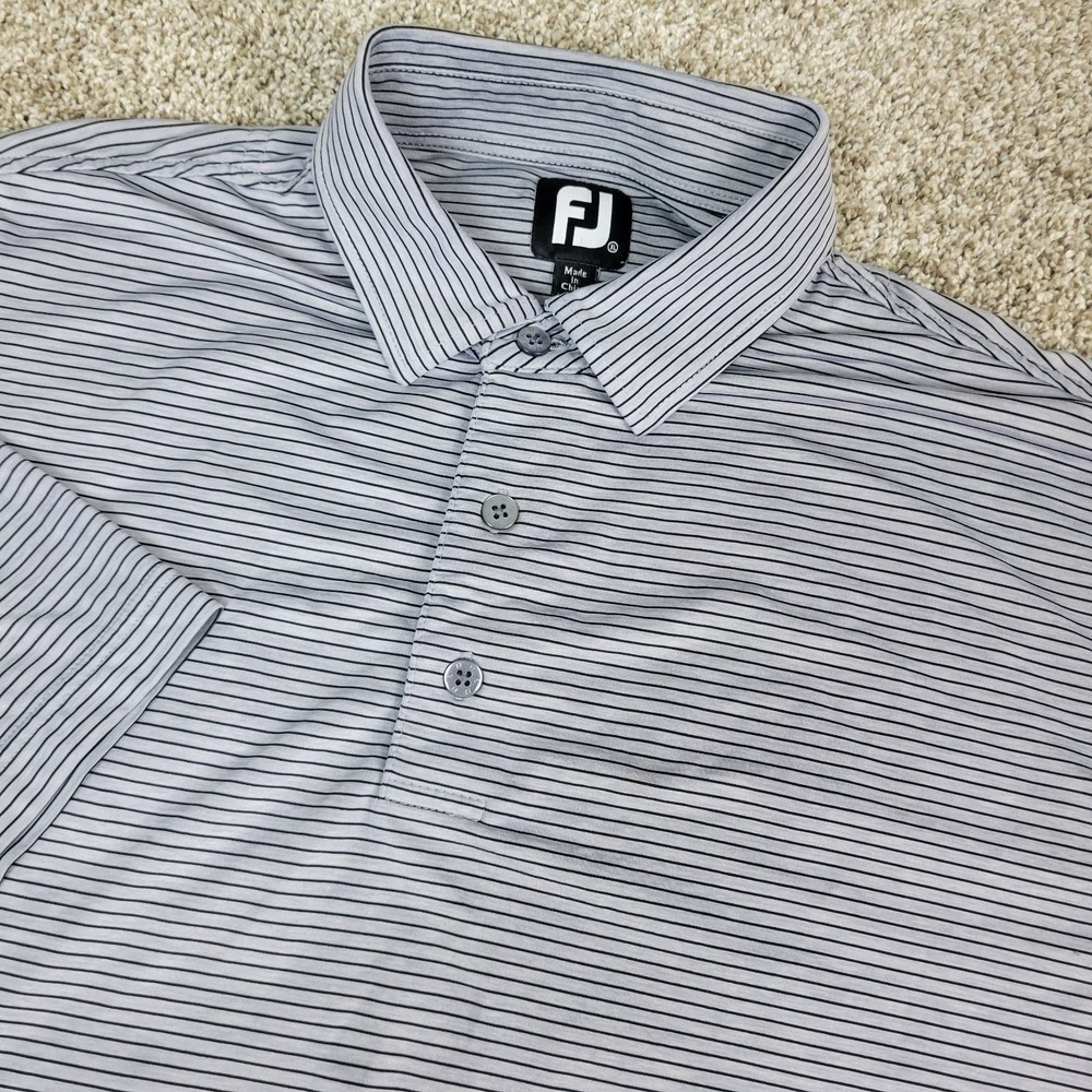 FootJoy Men's White Polo with Thin Black Stripes